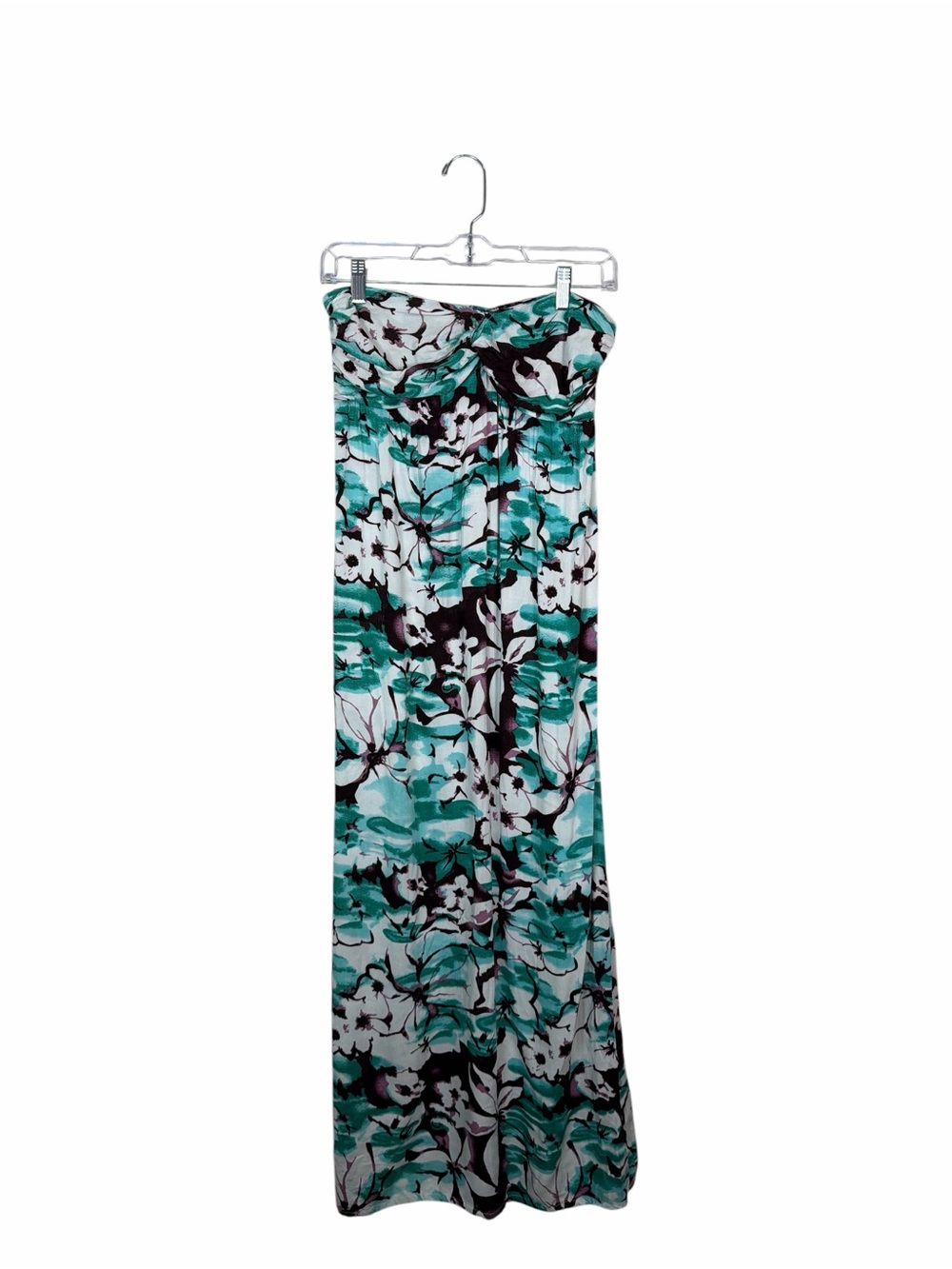 Angie Floral Strapless Tube Top Maxi Dress Teal Black White Size M Boho